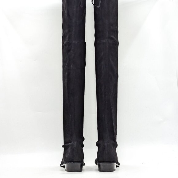 Stuart Weitzman Women Lowland Back Lace Black Suede OTK fashion Boots size 7.5 - Picture 4 of 11
